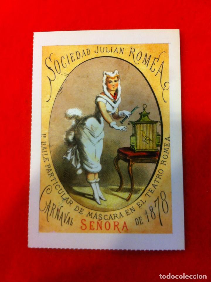 Cartoline: LAS M&Aacute;S BELLAS TARJETAS POSTALES. SOCIEDAD JULI&Aacute;N ROMEA. TEATRO ROMEA. CARNAVAL SE&Ntilde;ORA. 1878