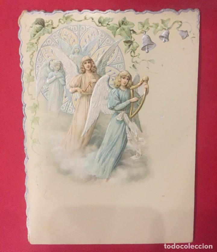 Postales: FELICITACION, CHRISTMA DE NAVIDAD CON ANGELES, MODERNISTA, ART NOUVEAU PRINCIPIO S. XX