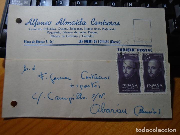 Postales: T.P.CIRCULADA LAS TORRES DE COTILLAS/ABARAN 1956. COMERCIO ,DROGAS,ETC... - Foto 1