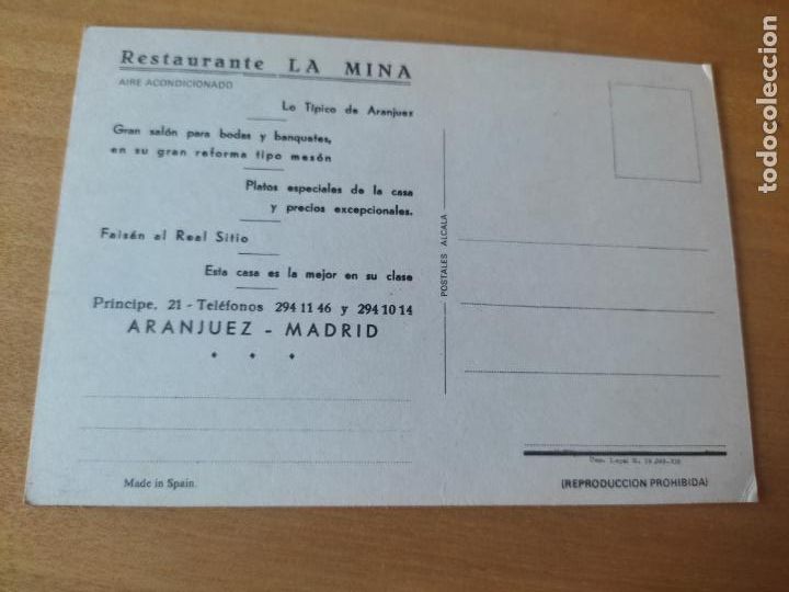 Postales: RESTAURANTE MINA ARANJUEZ POSTAL ALCALA - Foto 2