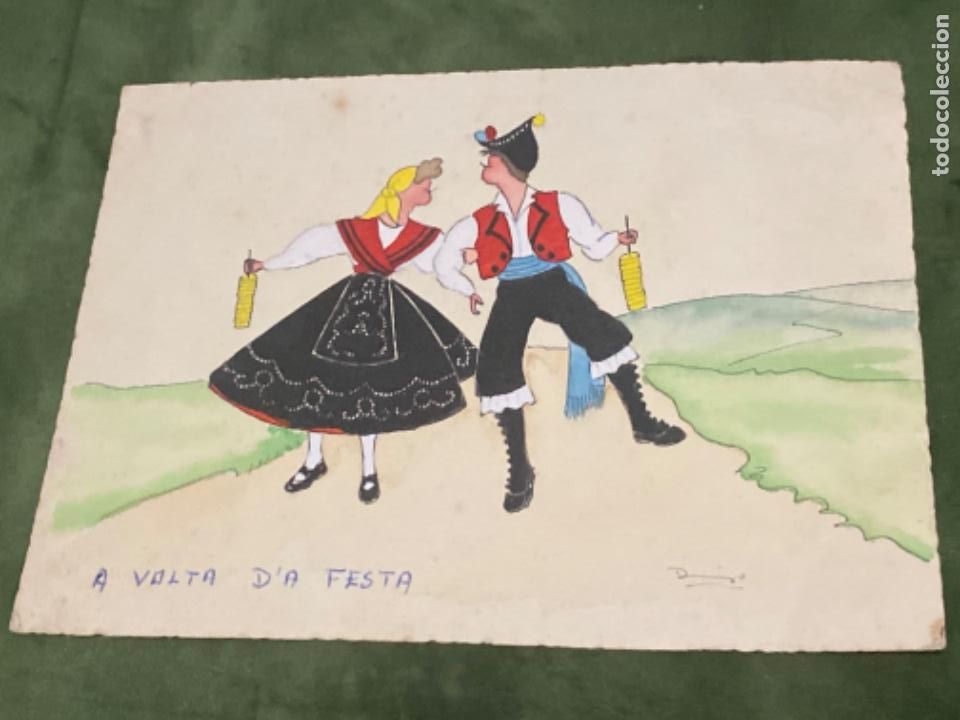 Postales: ANTIGUA POSTAL PINTADA A MANO TRAJE REGIONAL PORTUGU&Eacute;S