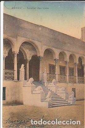 Postkarten: T&uacute;nez & Marcofilia, El Bardo, Escalera de los Leones, T&uacute;nez a Bolonha Italia 1928 (8876