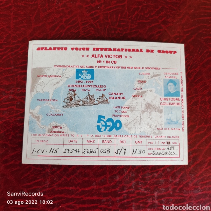 Postales: TARJETA QSL: ATLANTIC VOICE INTERNATIONAL DX GROUP