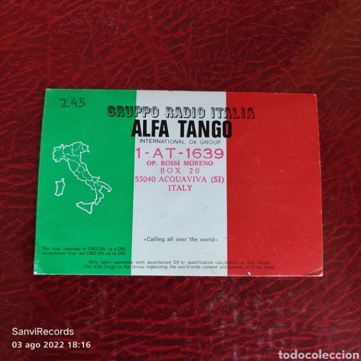Postais: TARJETA QSL: GRUPO RADIO ITALIA, ALFA TANGO