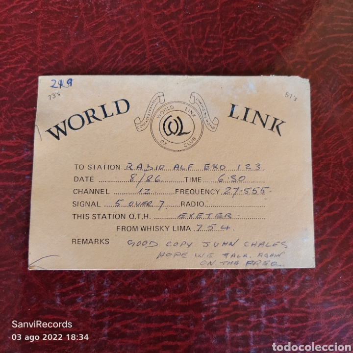 Postais: TARJETA QSL: WORLD LINK DX CLUB