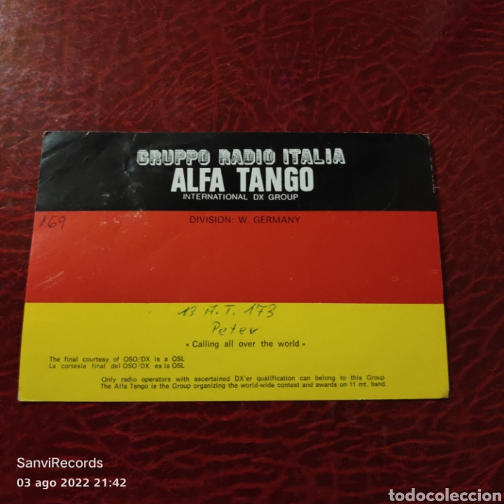 Postcards: TARJETA QSL: GRUPPO RADIO ITALIA, ALFA TANGO, DIVISION W. GERMANY