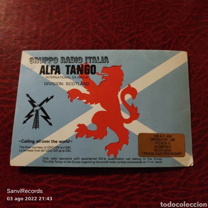 Postcards: TARJETA QSL: GRUPPO RADIO ITALIA, ALFA TANGO, DIVISION: SCOTLAND