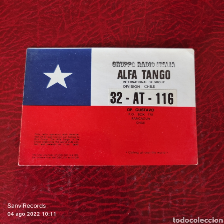 Postales: TARJETA QSL: GRUPPO RADIO ITALIA, ALFA TANGO, DIVISION CHILE