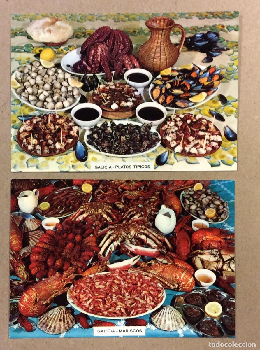 Postales: GALICIA, PLATOS T&Iacute;PICOS Y MARISCOS. 2 POSTALES SIN CIRCULAR. POSTALES FAMA.