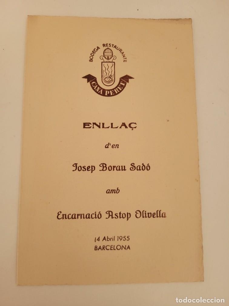 Postales: POSTAL MENU BODA CASA PERET 1955 - Foto 1