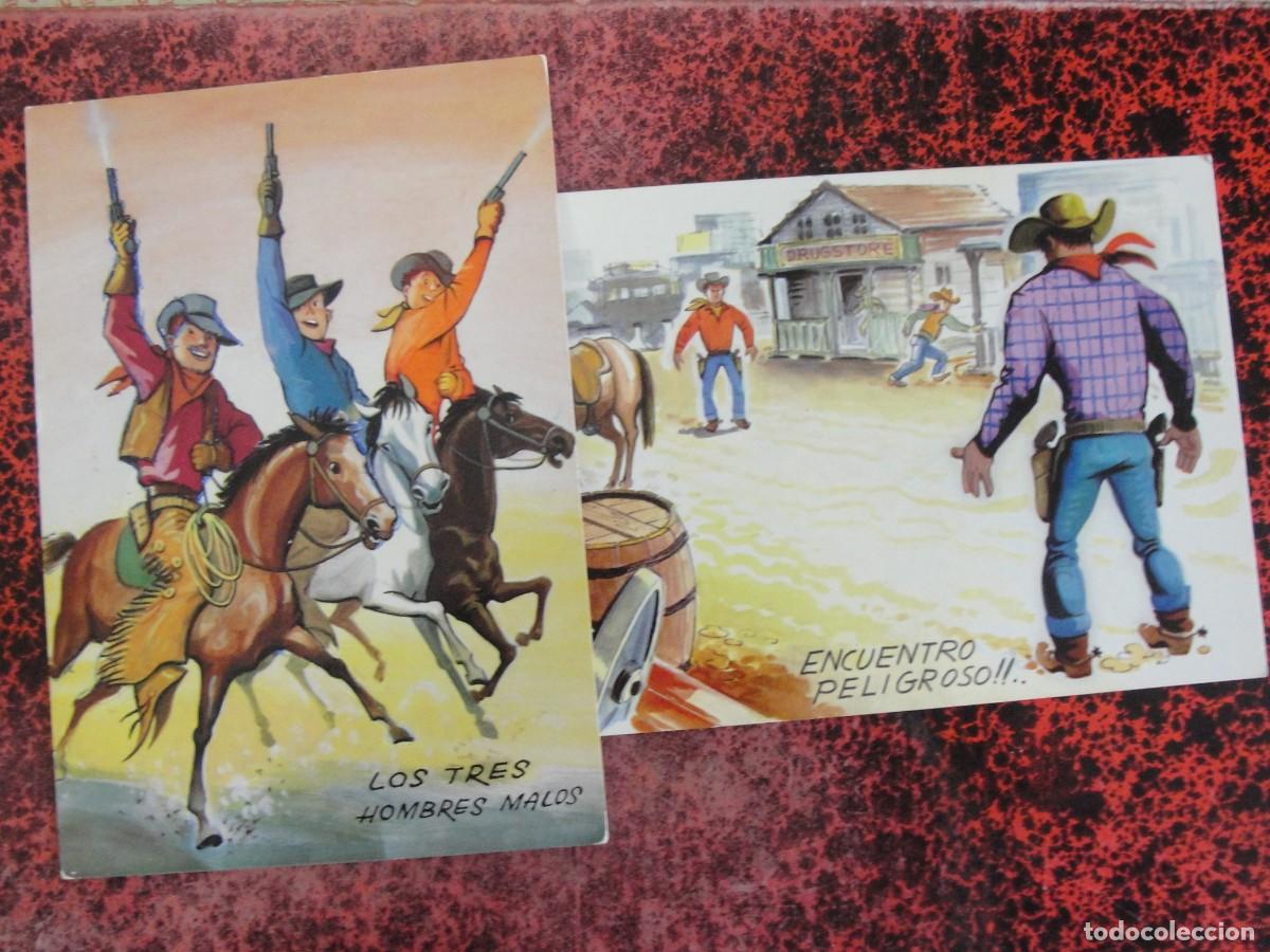 Postales: LOTE 2 POSTALES SERIE COWBOYS - 1 / 10 - TRES HOMBRES MALOS / SITUACION PELIGROSA - 1968