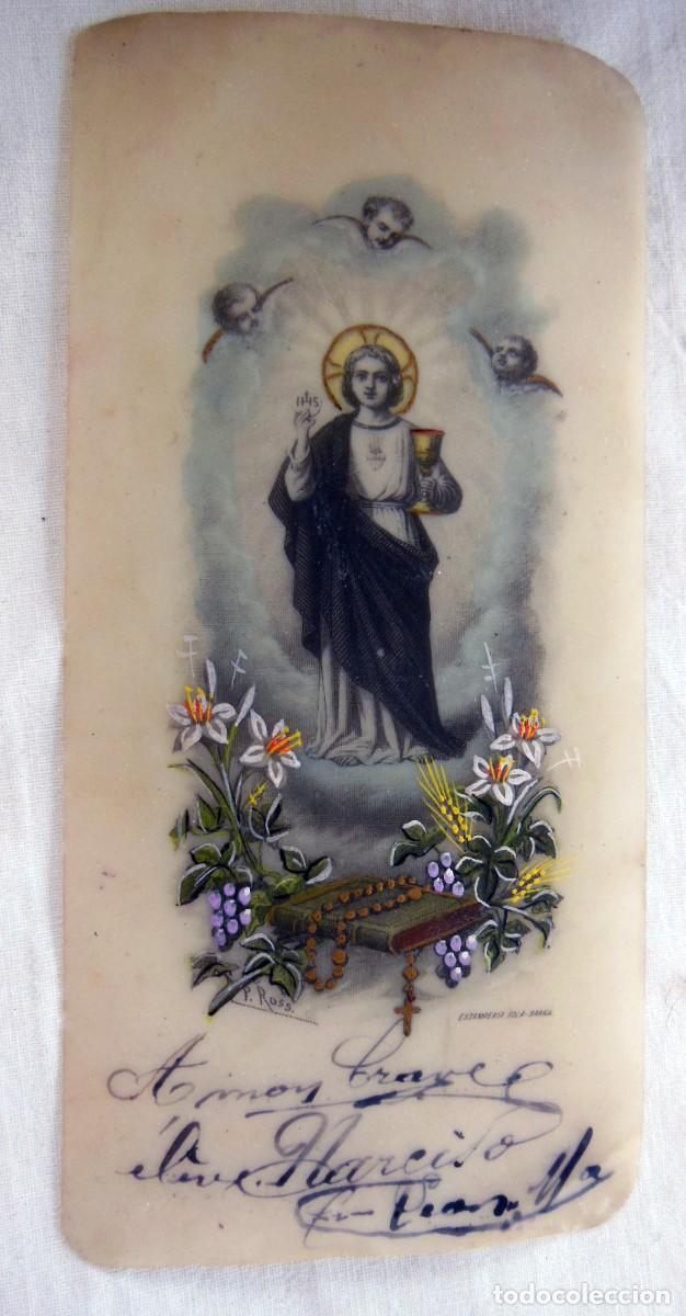 Postales: Celuloide pintada a mano y dedicatoria en franc&eacute;s, NARCISO - Foto 1