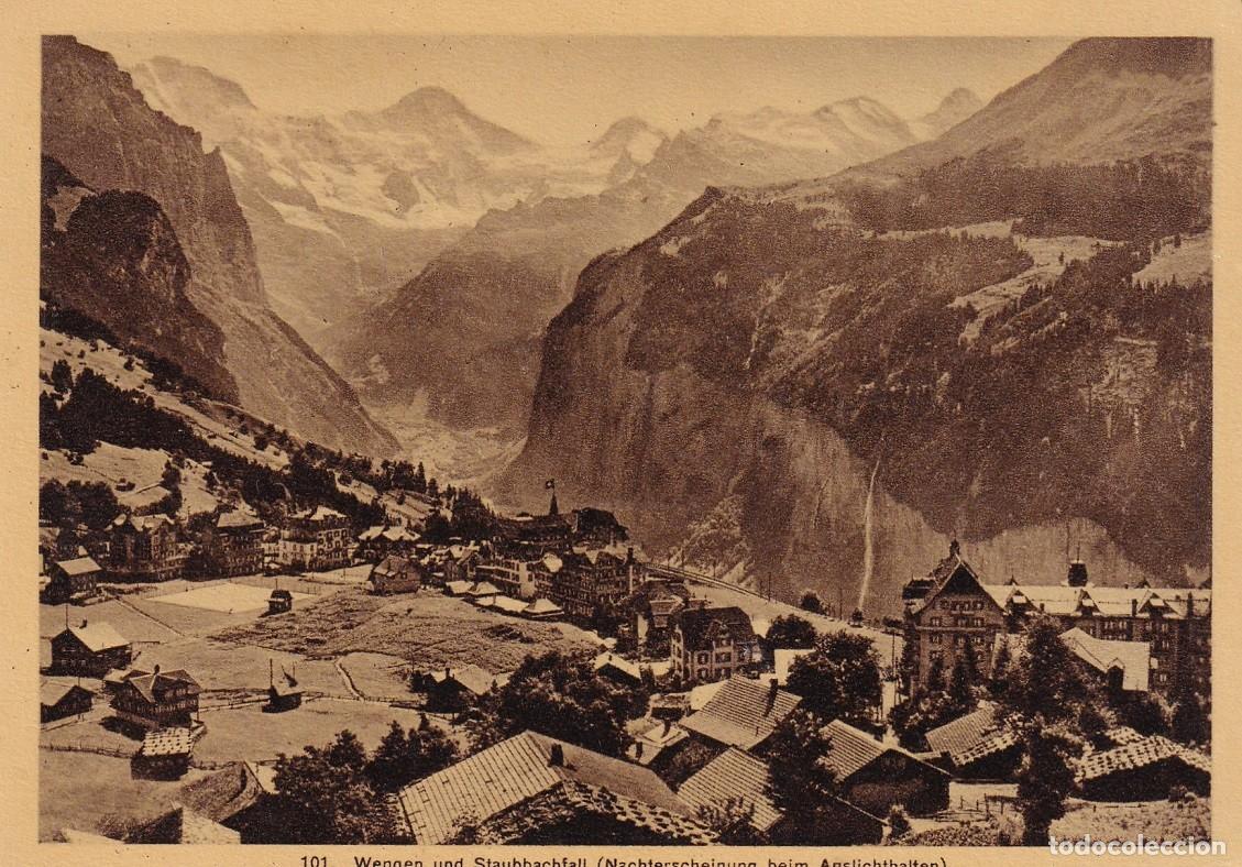 Postkarten: 101 Wengen und Staubbachfall (Nachterscheinung beim Anslichthalten)