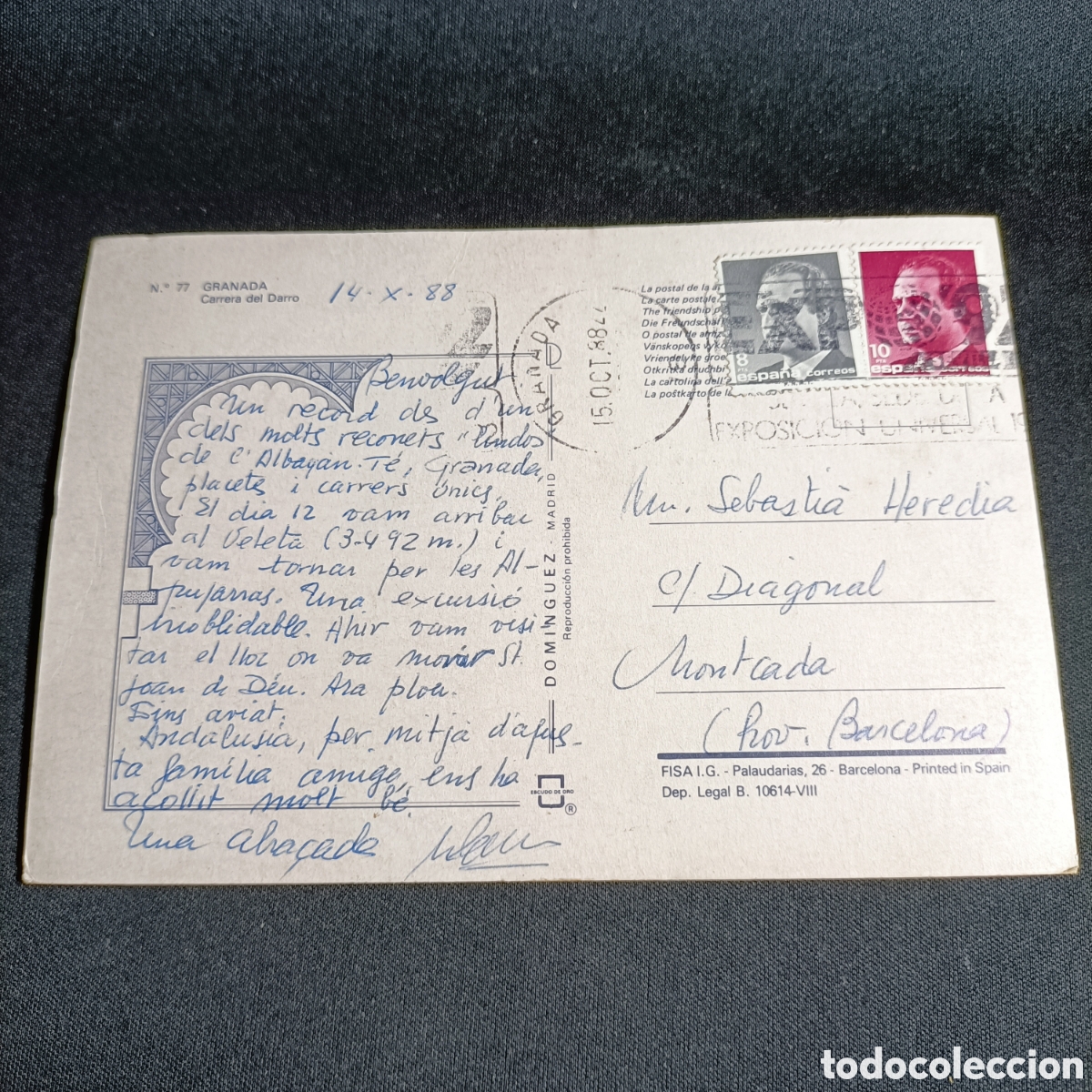 Postales: Postal circulada. N&deg;77 Granada. Carrera del Darto - Foto 2