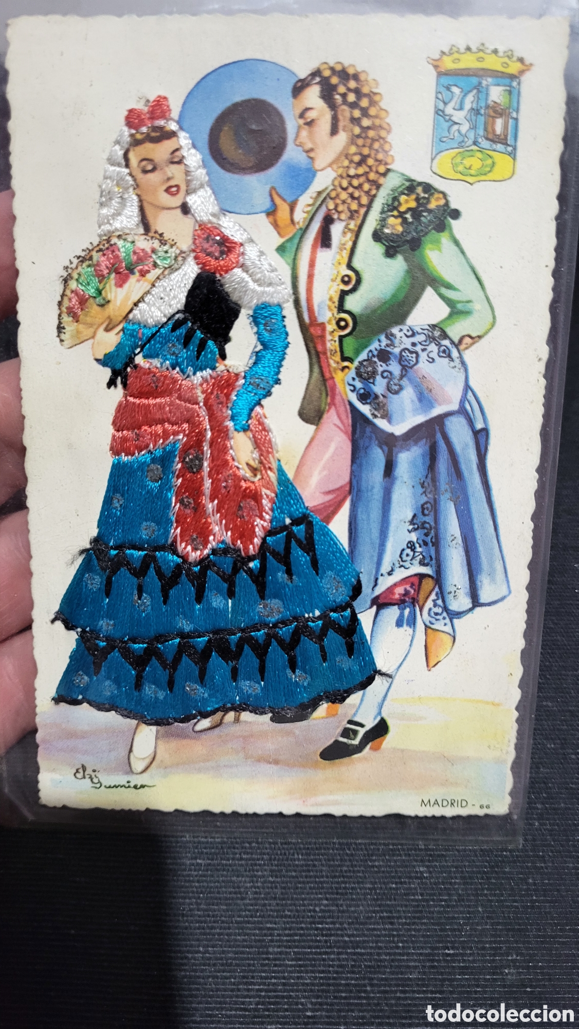 Postales: Tarjeta Postal usada bordado en hilo Madrid - Foto 1