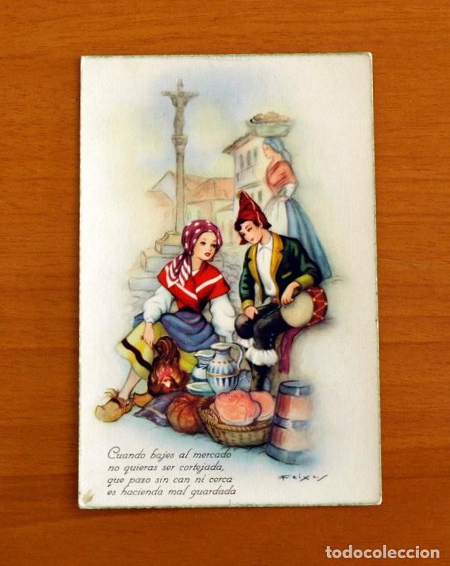 Postales: Tarjeta Postal Antigua A&ntilde;os 20 - Dibujo de parejas con trajes Regionales Espa&ntilde;oles -Refranes, Dichos