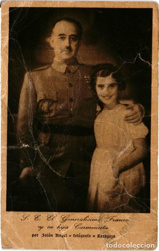 Postais: POSTAL DE EL CAUDILLO GENERALISIMO FRANCO CON SU HIJA CARMENCITA