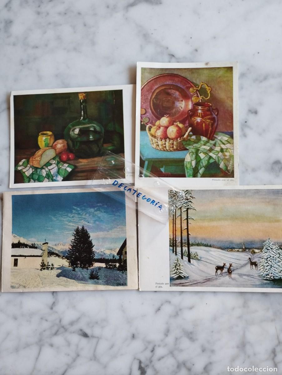 4 POSTALES NAVIDE&Ntilde;AS ORIGINALES PINTADOS CON EL PIE