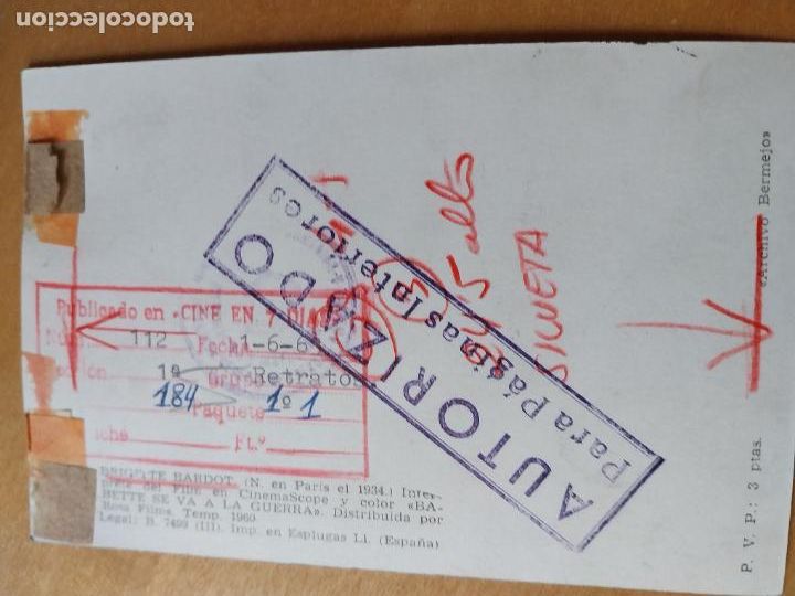 Postales: BRIGITTE BARDOT POSTAL BN DORSO SELLOS - Foto 2