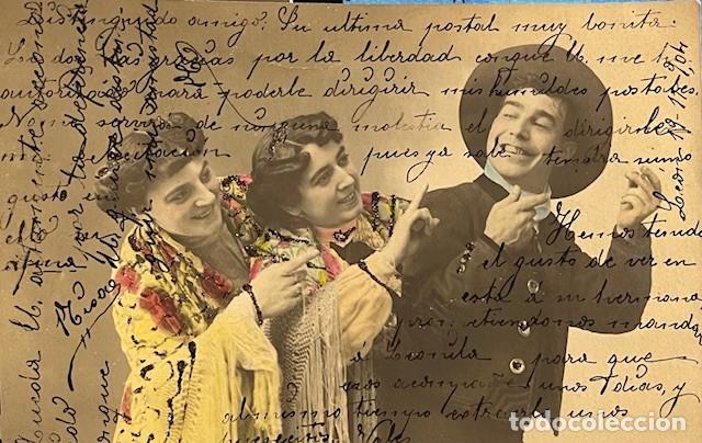 Postales: 2 POSTALES DE DAMAS Y CABALLERO, SERIE K. NI POR ESAS. ESPA&Ntilde;OLA Y FRANCESA 1904-1905
