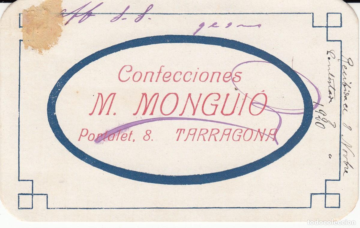 Postales: TARJETA DE CONFECCIONES M.MONGUI&Oacute; EN TARRAGONA -1920 - Foto 1