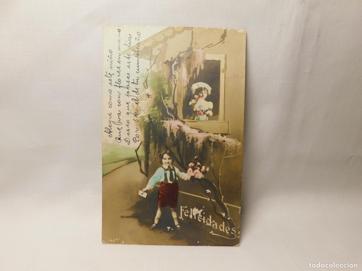 Postais: Postal coloreada a mano 1915 Ni&ntilde;os