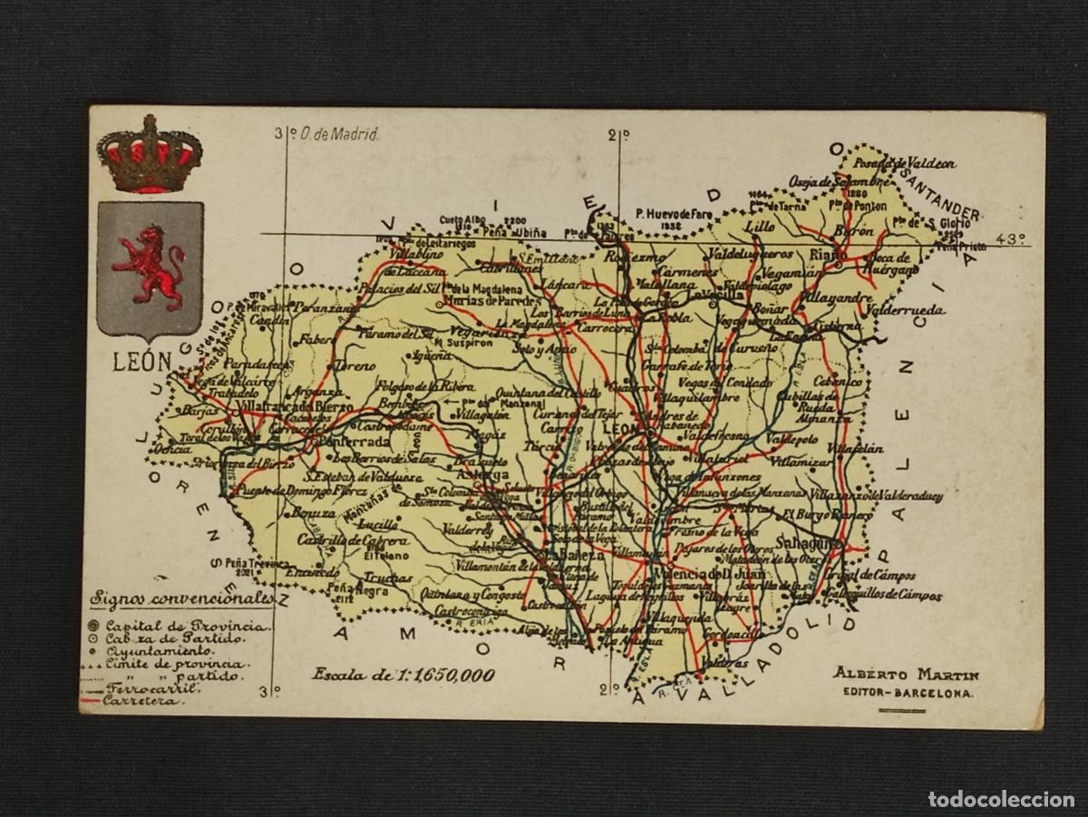 Postales: POSTAL - MAPA DE LEON - ALBERTO MARTIN - BARCELONA - - Foto 1