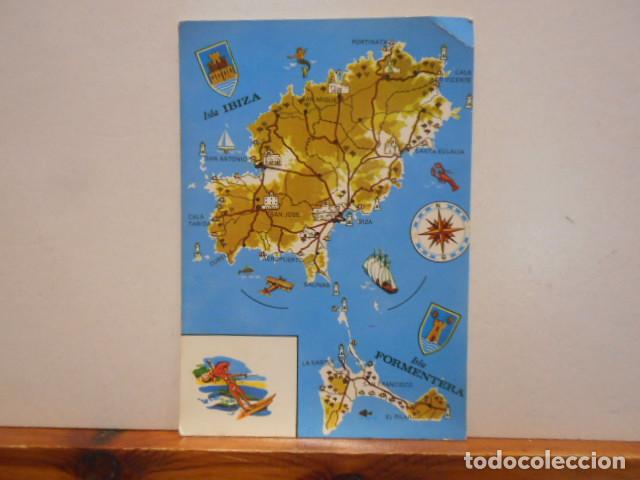 Postales: BONITA POSTAL. CIRCULADA. MAPA DE IBIZA Y FORMENTERA - Foto 1