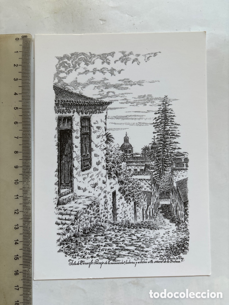 Postales: DIBUJO ISLA DE TENERIFE. PAISAJE VILLA DE LA OROTAVA. POR MART&Iacute;N DE TUY. 1990.