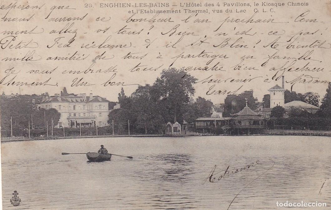 Postales: 29 Enghien-les-Bains - L'H&ocirc;tel des 4 Pavillons, le Kiosque Chinois et l'Etabli.. / Circulada en 1904