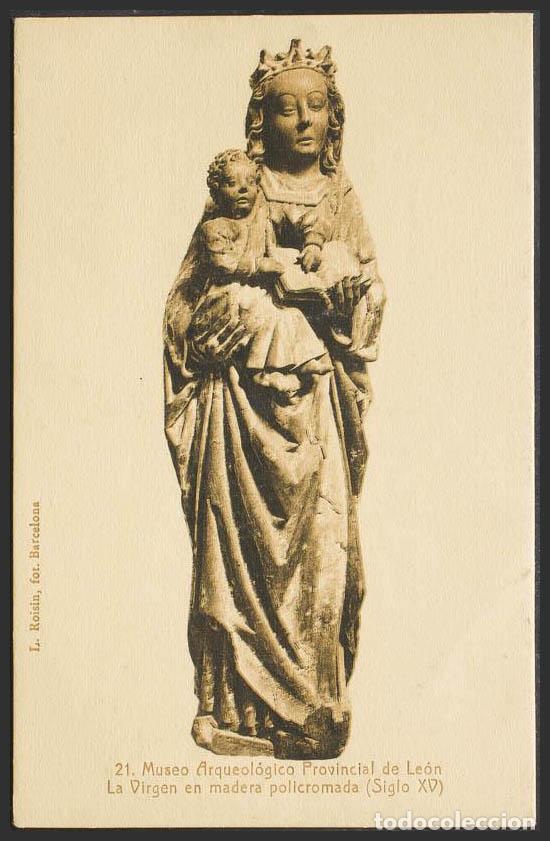 Postales: Le&oacute;n. LEON. San Marcos. Virgen en madera policromada. - Foto 1