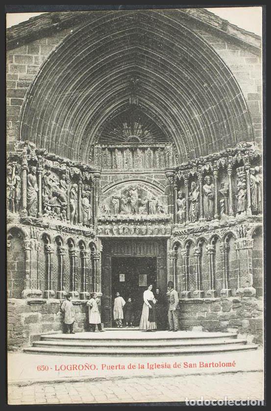 Postales: La Rioja. LOGRO&Ntilde;O. Puerta de la Iglesia de San Bartolom&eacute;. - Foto 1