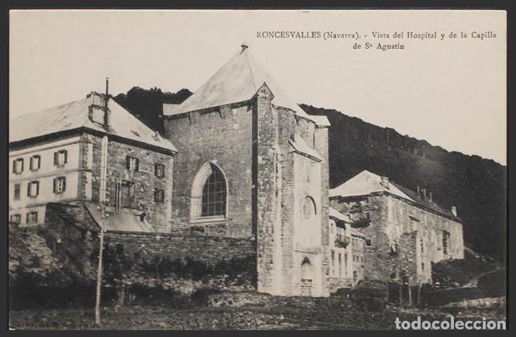 Postales: Navarra. RONCESVALLES. Vista del Hospital y de la Capilla de San Agust&iacute;n.