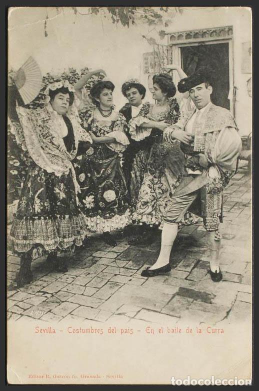 Postales: Sevilla. Costumbres del pa&iacute;s. En el baile de la Curra. - Foto 1