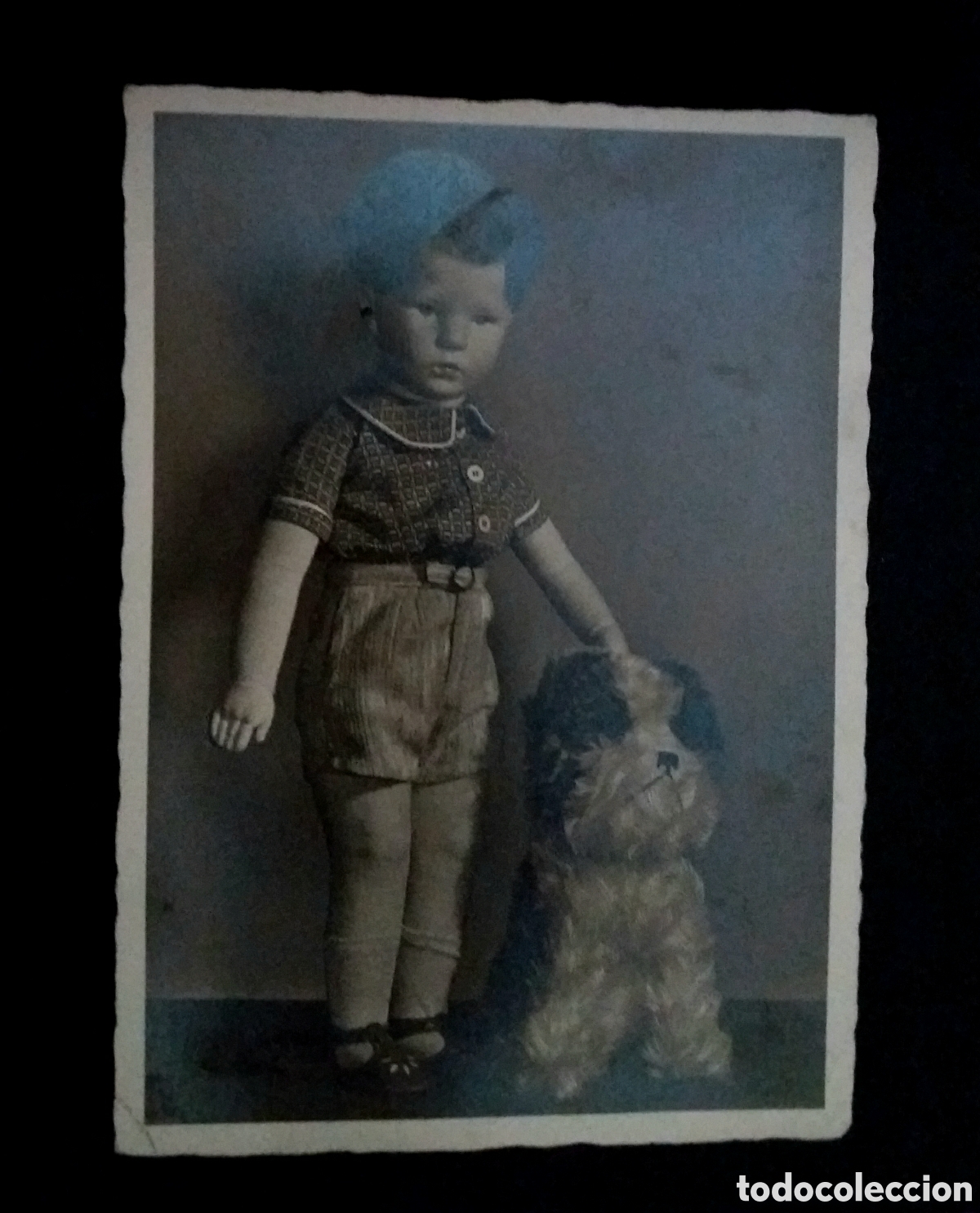 Cartoline: Antigua POSTAL tarjeta EAS mu&ntilde;eco y perrito juguete B/N sin circular ni escribir postal tarjeta
