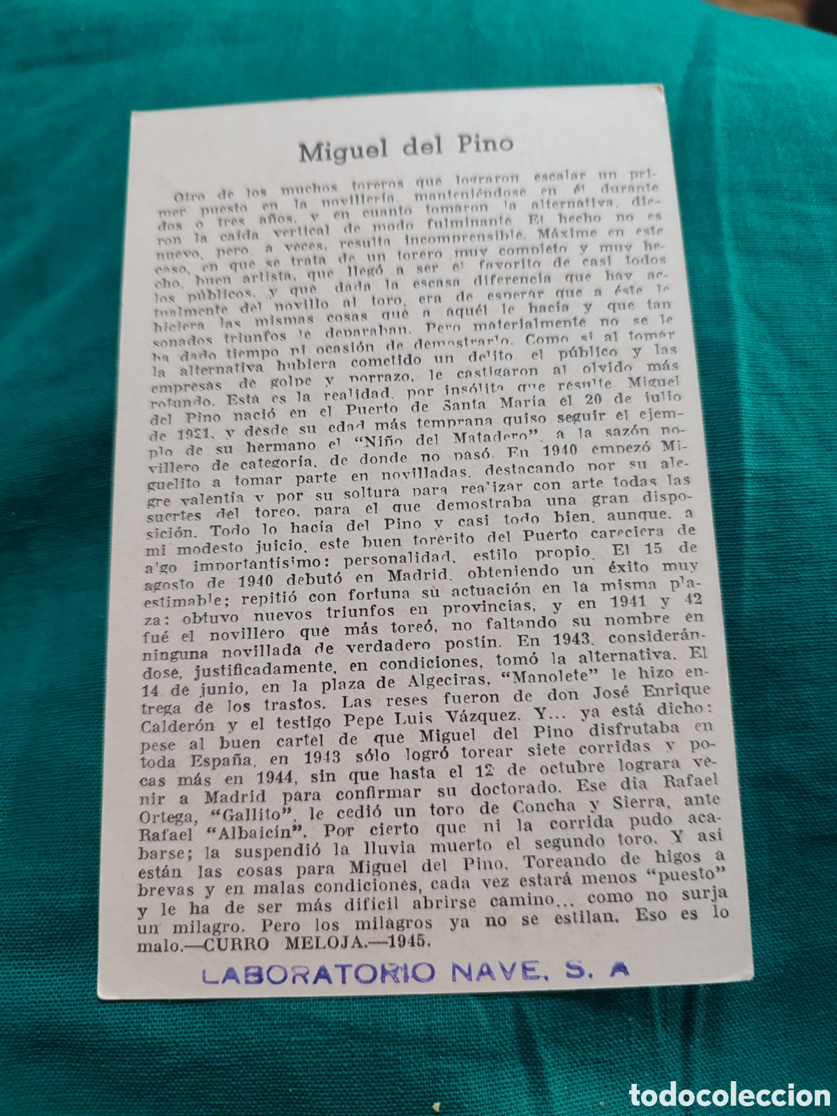 Postales: Postal torero, Miguel del pino - Foto 2
