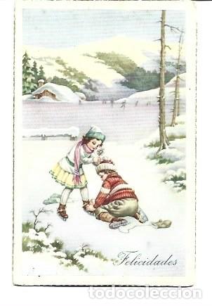 Cartoline: POSTAL DE FIESTAS DE MI&Ntilde;OS JUEGOS EN LA NIEVE ESCRITA