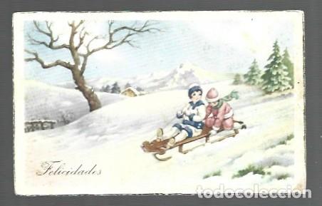 Cartoline: POSTAL DE FIESTAS DE MI&Ntilde;OS JUEGOS EN LA NIEVE ESCRITA