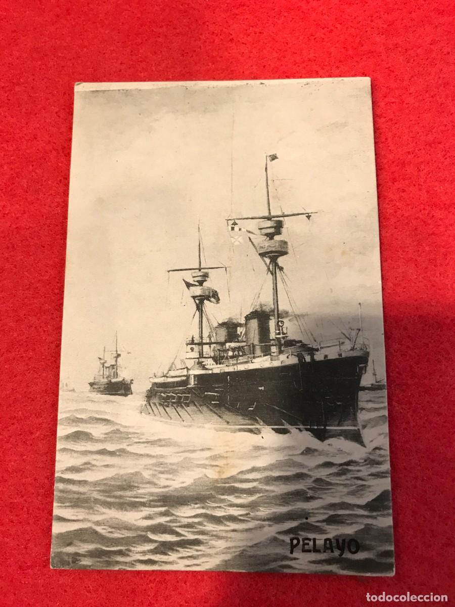 Postkarten: POSTAL. ACORAZADO PELAYO (NO ESCRITA) RUIZ Y URIA, CARTAGENA, BIBLIOTECA MAR&Iacute;TIMA NACIONAL.