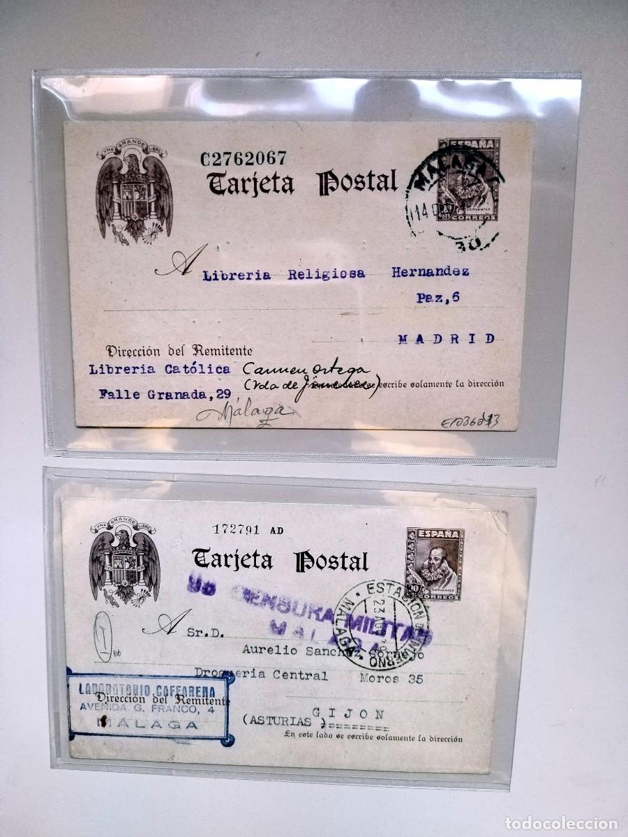 Postales: 2 Misivas postales. De M&aacute;laga a Madrid y Gij&oacute;n. Comercio. 1942. - Foto 1