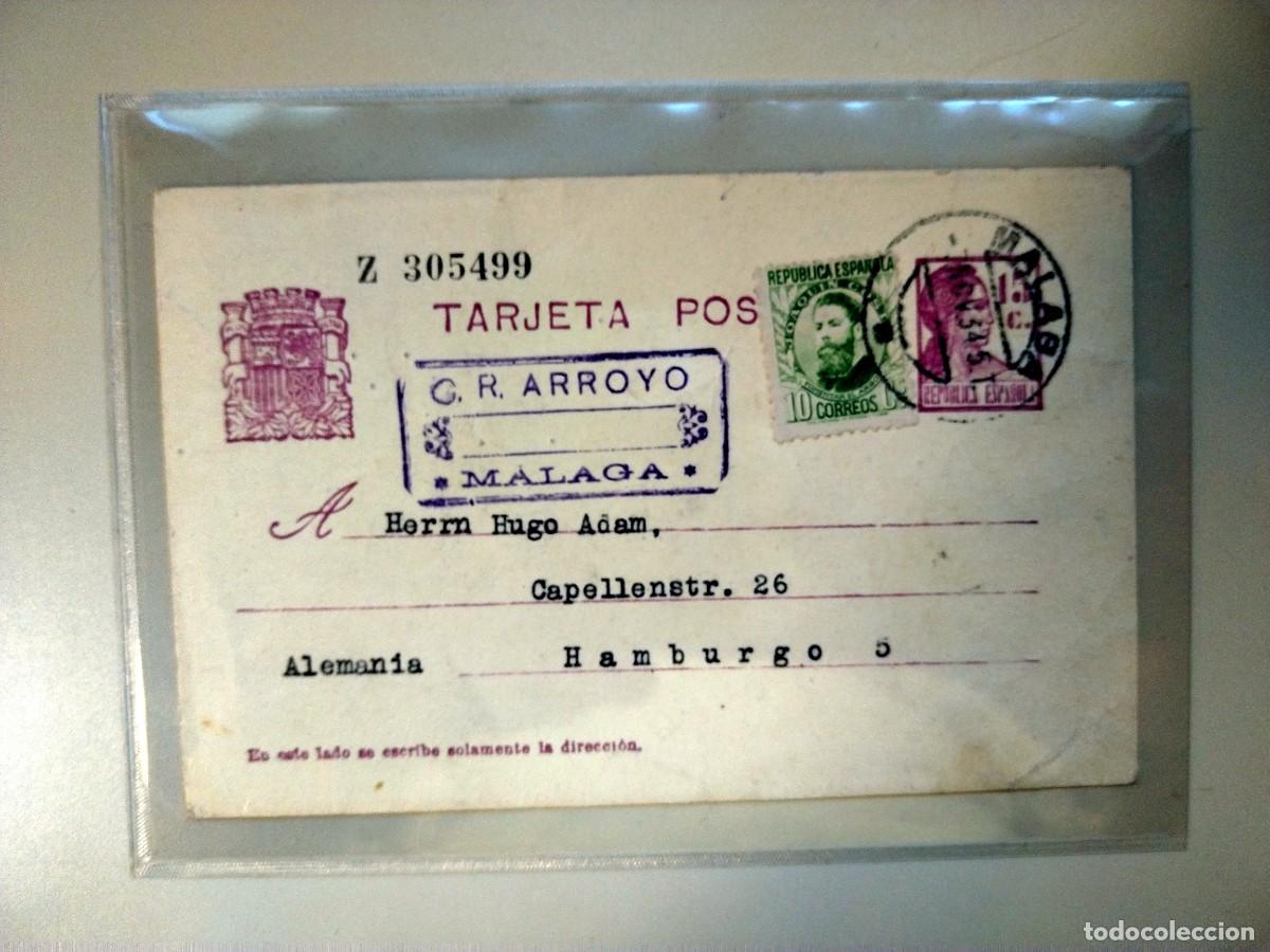 Postales: Misiva postal. De M&aacute;laga a Hamburgo. Comercio. 1934. - Foto 1