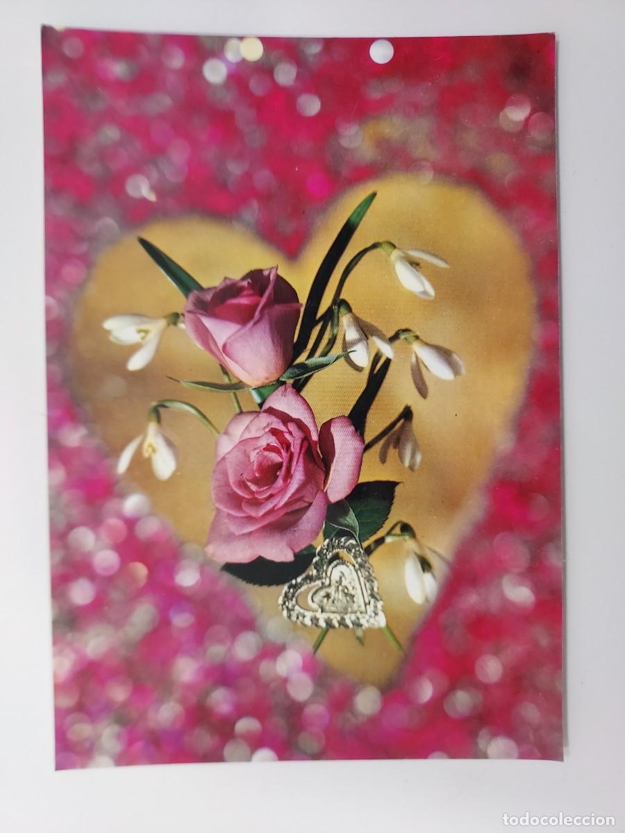 Postales: POSTAL FLORES ROSA Y CORAZON. SIN CIRCULAR. SAVIR - Foto 1