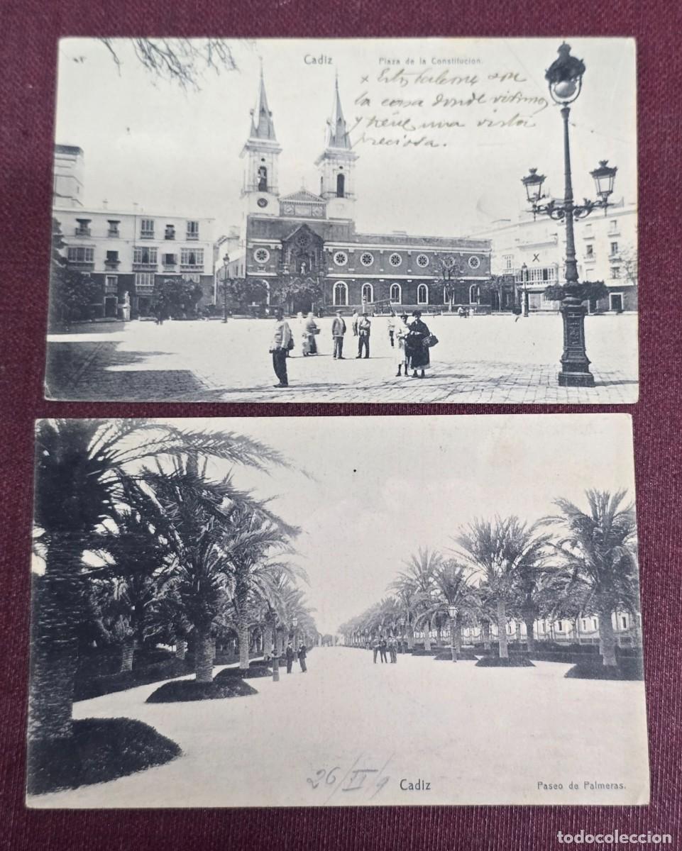 Postales: Lote 2 Tarjetas Postales circuladas C&aacute;diz 1909 - Foto 1