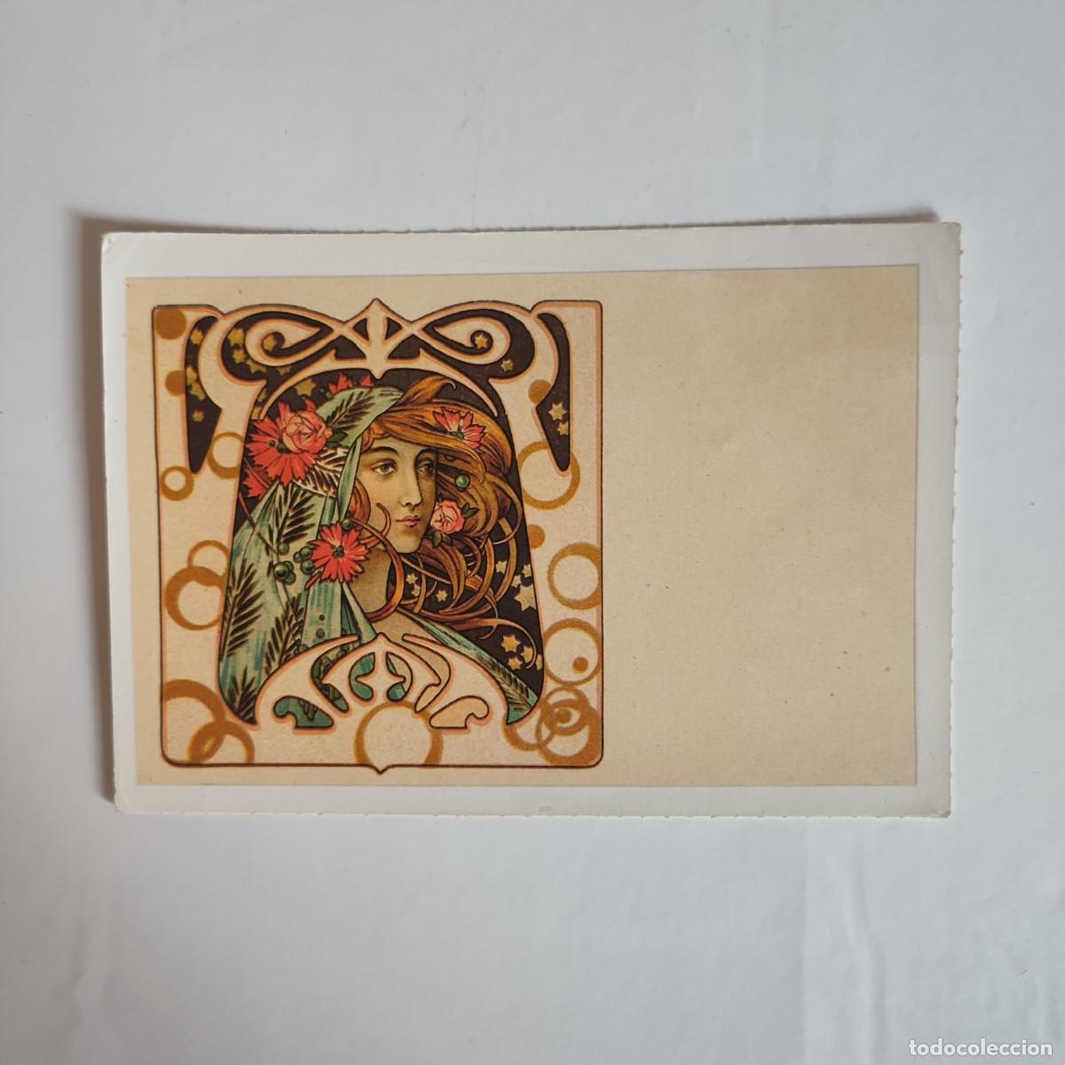 Postales: Tarjeta postal vintage estilo Art Nouveau &ndash; Ilustraci&oacute;n femenina decorativa