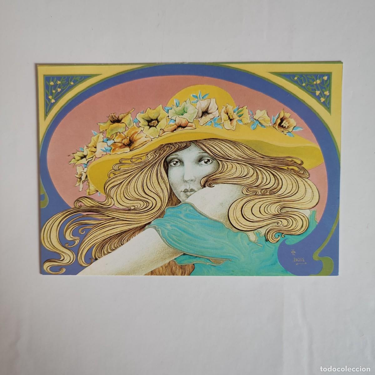 Postales: Tarjeta postal vintage estilo Art Nouveau - Ilustraci&oacute;n femenina
