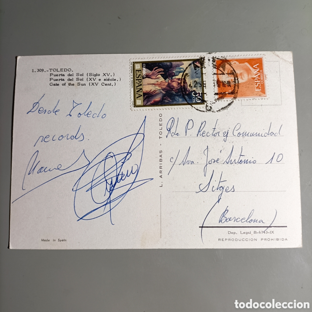 Postales: TARJETA POSTAL CIRCULADA. №1309. TOLEDO. PUERTA DEL SOL - Foto 2