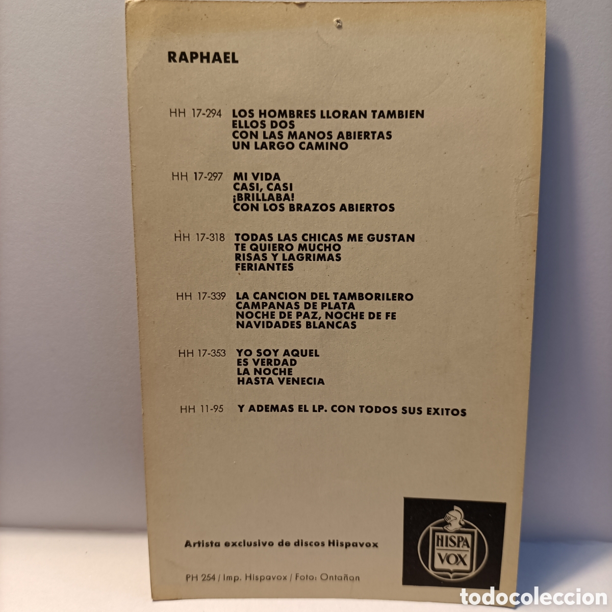 Postales: Postal de Raphael, con su firma. Hispa Vox. - Foto 5