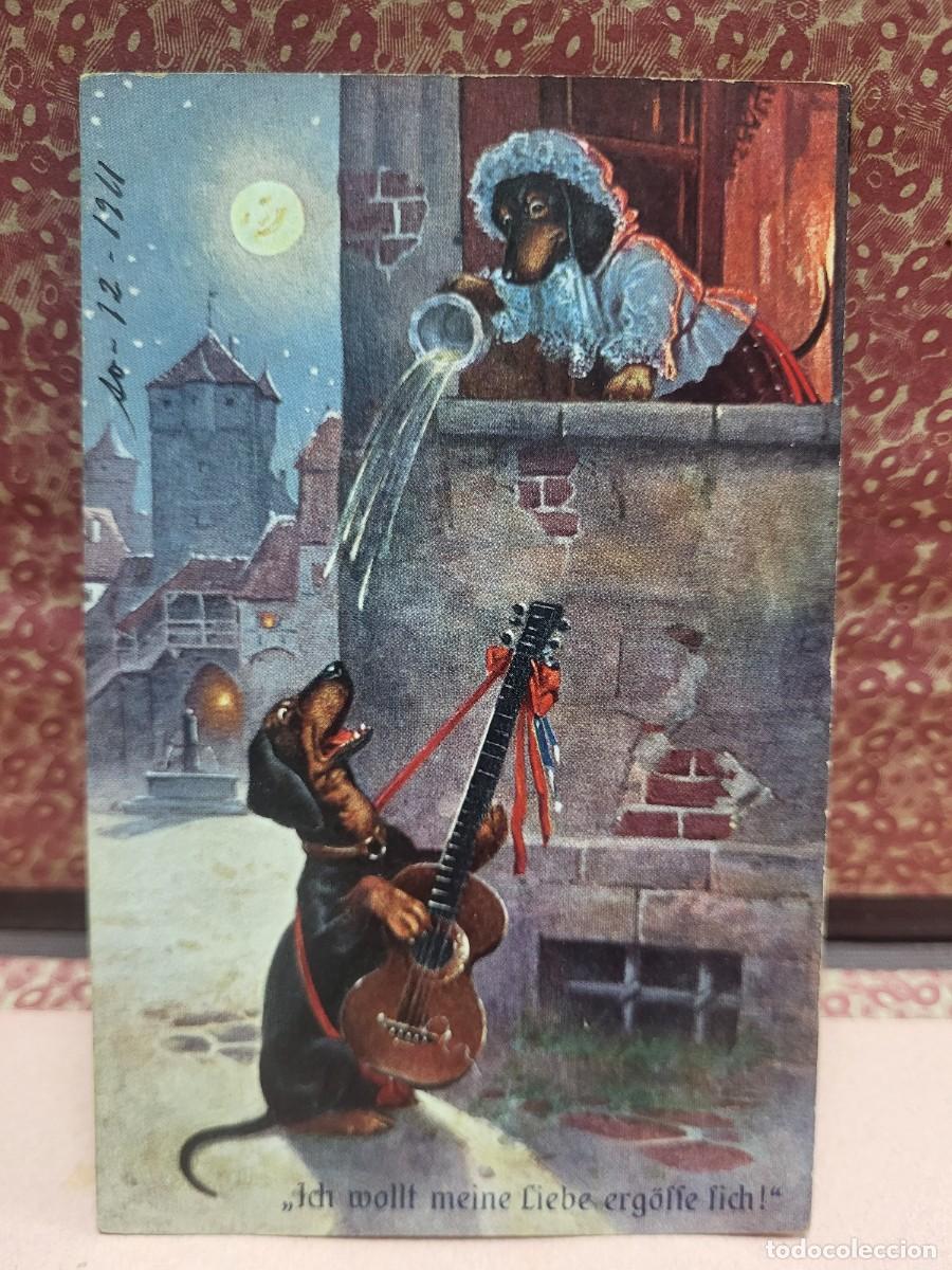 Postales: ANTIGUA POSTAL ROMANTICA COMICA PERROS - Foto 1