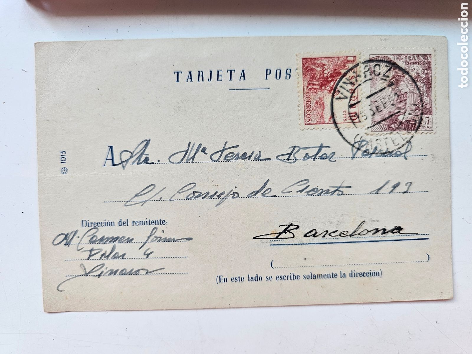 Postales: Postal 1952, Vinaroz Barcelona Maria Teresa Boter. Carmen coin? M&ordf; Carmen c.pilar 4 Vinaroz