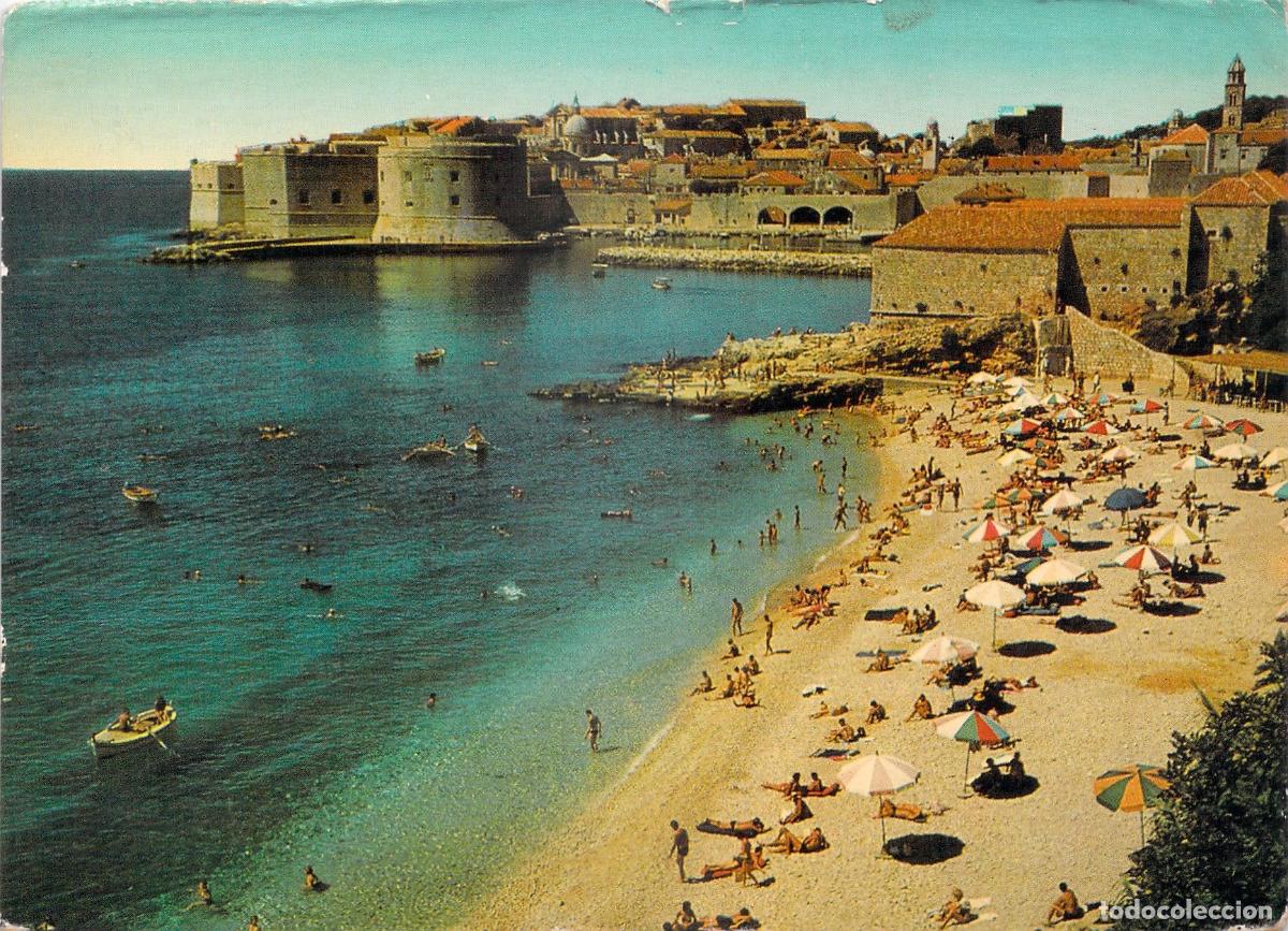 Cartoline: Postal de Dubrovnik: Playa de Ploče y Murallas Hist&oacute;ricas